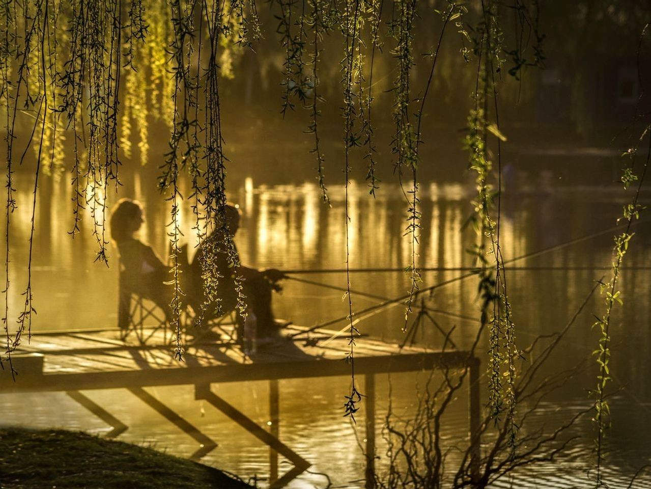 Anglers casting from the river bank